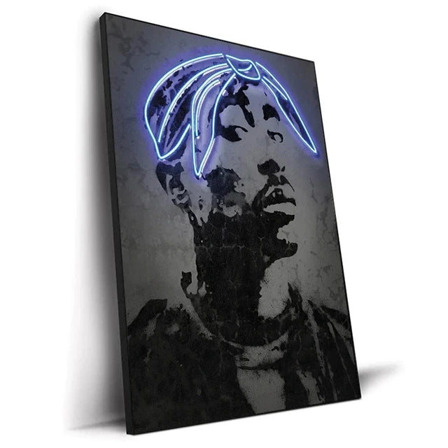 2Pac Neon Portrait Canvas Print 01